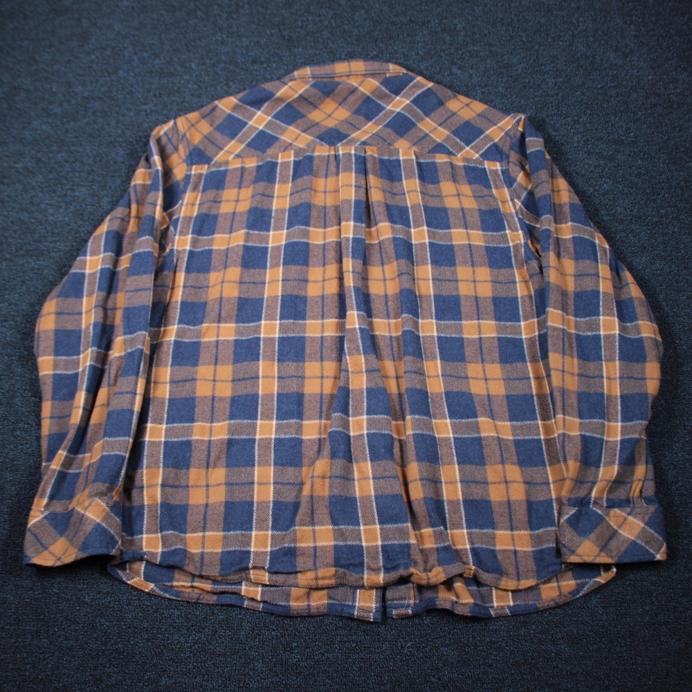 KAVU Flannel Shirt Mens XXL Blue Brown Plaid Herringbone Cotton Button Down - Picture 3 of 9